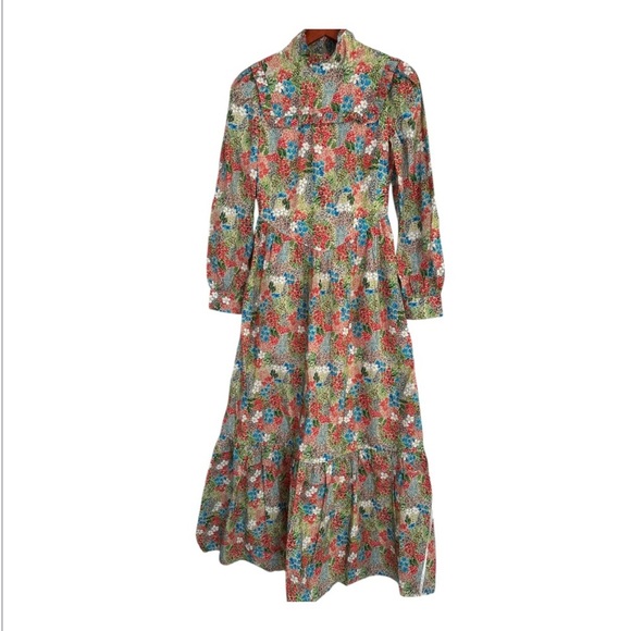 Pink and Green Long Sleeve Gown with Mock Neck - Picture 3 of 16